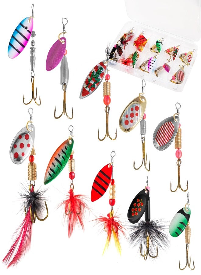 Jeoronuly 10PCS Rooster Tail Fishing Lures with Tackle Box, Spinner Bait with Flash Copper Body & Spoon, Freshwater and Saltwater Bait for Bass Crappie Walleye Trout, Swimming or Jigging - Image 1