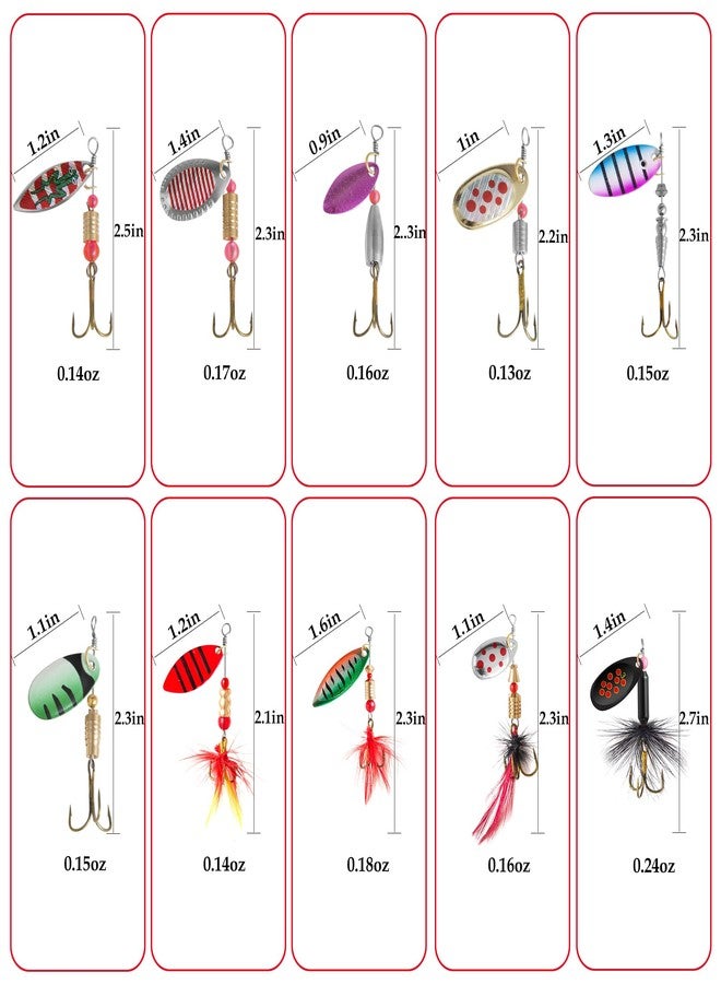 Jeoronuly 10PCS Rooster Tail Fishing Lures with Tackle Box, Spinner Bait with Flash Copper Body & Spoon, Freshwater and Saltwater Bait for Bass Crappie Walleye Trout, Swimming or Jigging - Image 4