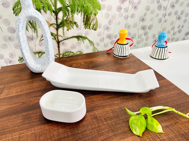 ALTAICA Porcelain Platter with Dip Round Bowl Serving for Snacks, Starter, Salad, Perfect for Modern Kitchen Size - 26 x 8 x4 cm - Image 1