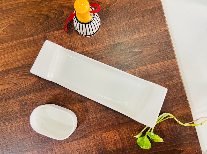 ALTAICA Porcelain Platter with Dip Round Bowl Serving for Snacks, Starter, Salad, Perfect for Modern Kitchen Size - 26 x 8 x4 cm - Image 2