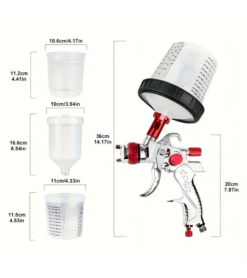 Red Spray Gun Kit Three Nozzles 1.4Mm 1.7Mm 2.0Mm With Pressure Gauge - Image 2