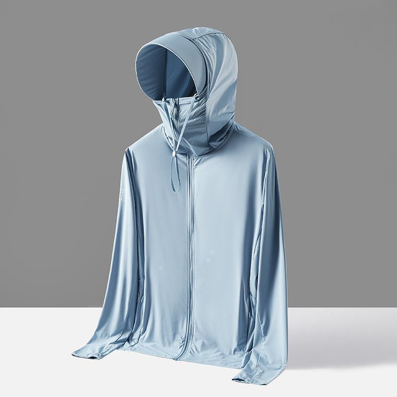 Generic Fishing Clothing Mens UPF50 Ice-sensitive Summer Thin Sunscreen Clothing Womens Outdoor Anti-ultraviolet Ice Silk Coat Sunscreen Clothing [9605] Fog Lan (Men's) 
