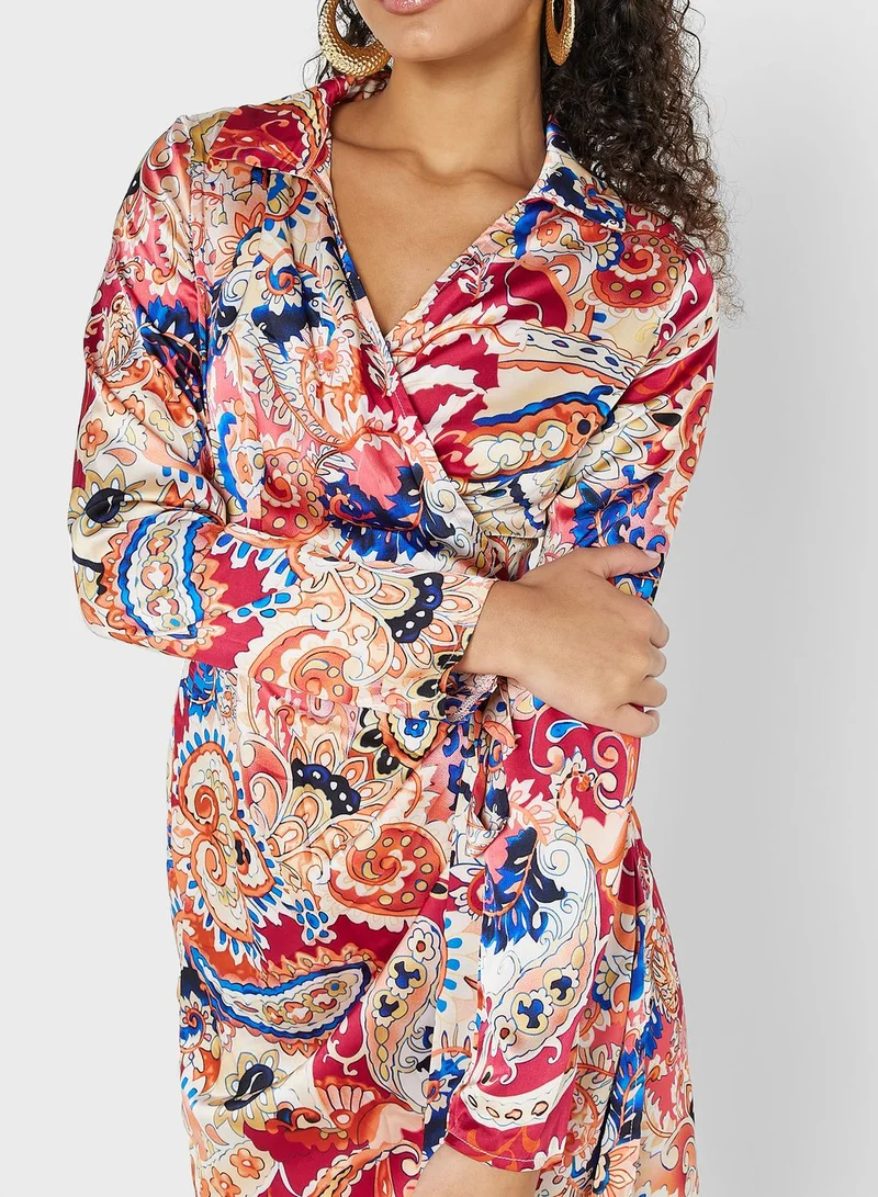 Ginger Printed Wrap Mini Dress