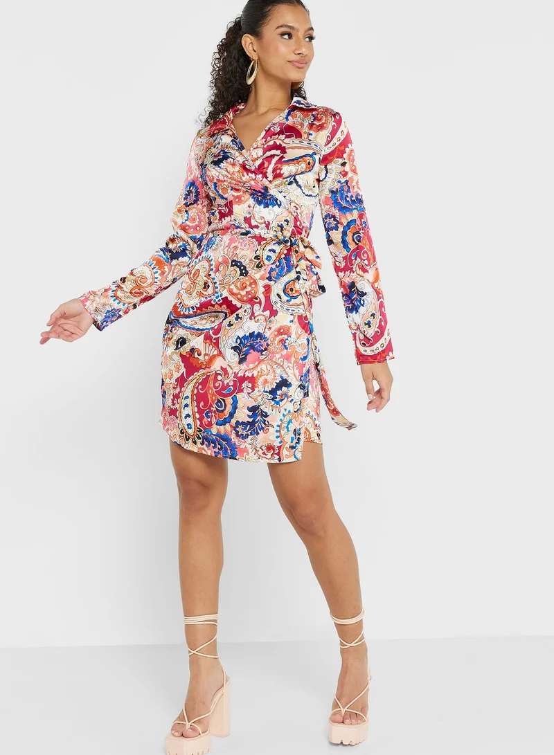 Ginger Printed Wrap Mini Dress