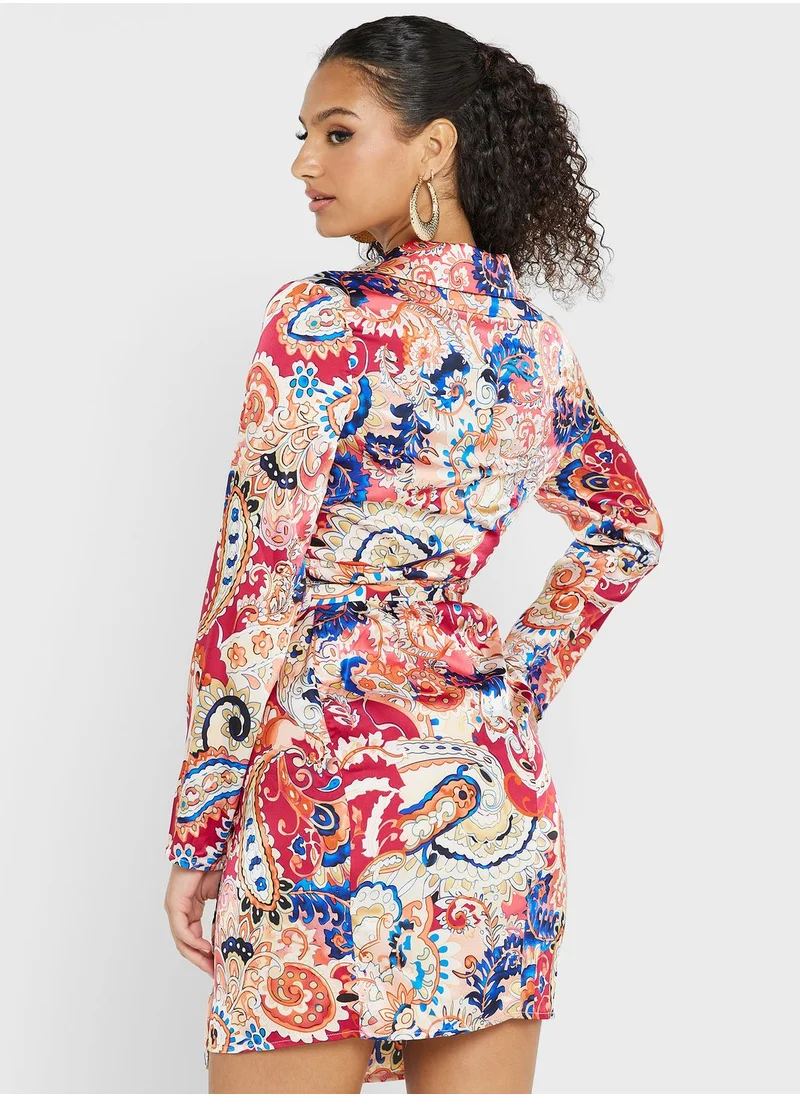 Ginger Printed Wrap Mini Dress