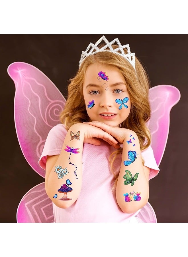 Konsait Glitter Temporary Tattoo for Girls, 24 Sheets Butterfly Mermaid Fairy Flowers Tattoo Stickers for Kids, Waterproof Fake Tattoos for Birthday Party Favors Goodie Bags Stuffers Party Fillers - Image 3