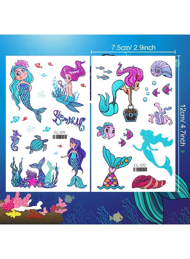 Konsait Glitter Temporary Tattoo for Girls, 24 Sheets Butterfly Mermaid Fairy Flowers Tattoo Stickers for Kids, Waterproof Fake Tattoos for Birthday Party Favors Goodie Bags Stuffers Party Fillers - Image 2