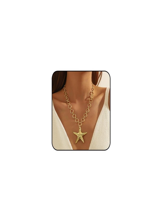 INENIMARTJ Gold Starfish Necklace for Women Chunky Gold Necklace Large Starfish Pendant Choker Necklaces Summer Ocean Beach Dresses Jewelry Boho Sea Star Necklaces for Women Beach Party Jewelry (Style A) - Image 1