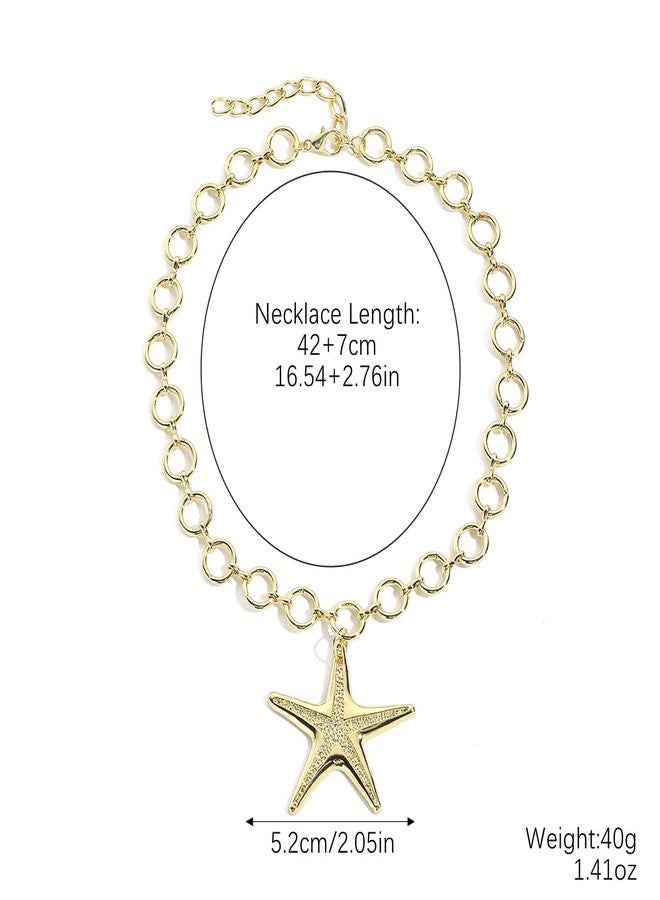 INENIMARTJ Gold Starfish Necklace for Women Chunky Gold Necklace Large Starfish Pendant Choker Necklaces Summer Ocean Beach Dresses Jewelry Boho Sea Star Necklaces for Women Beach Party Jewelry (Style A) - Image 4