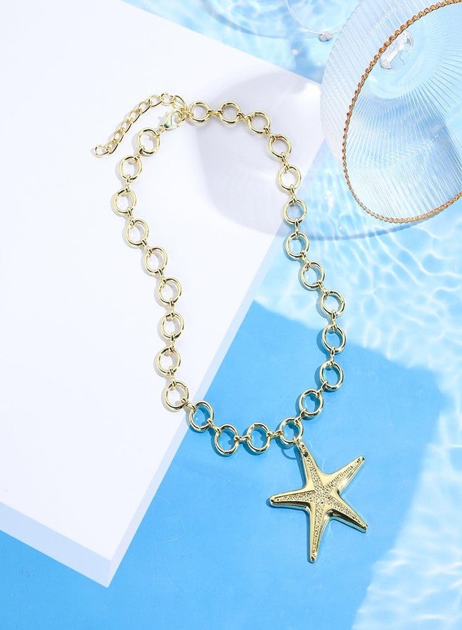 INENIMARTJ Gold Starfish Necklace for Women Chunky Gold Necklace Large Starfish Pendant Choker Necklaces Summer Ocean Beach Dresses Jewelry Boho Sea Star Necklaces for Women Beach Party Jewelry (Style A) - Image 2