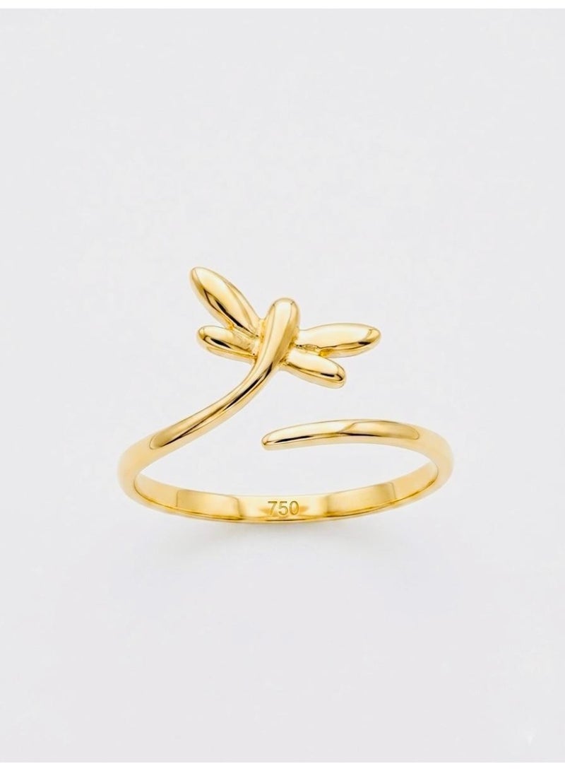 The Intermix Gems 18 Karat 750 Yellow Gold Delicate Dragonfly Motif Ring - Image 1