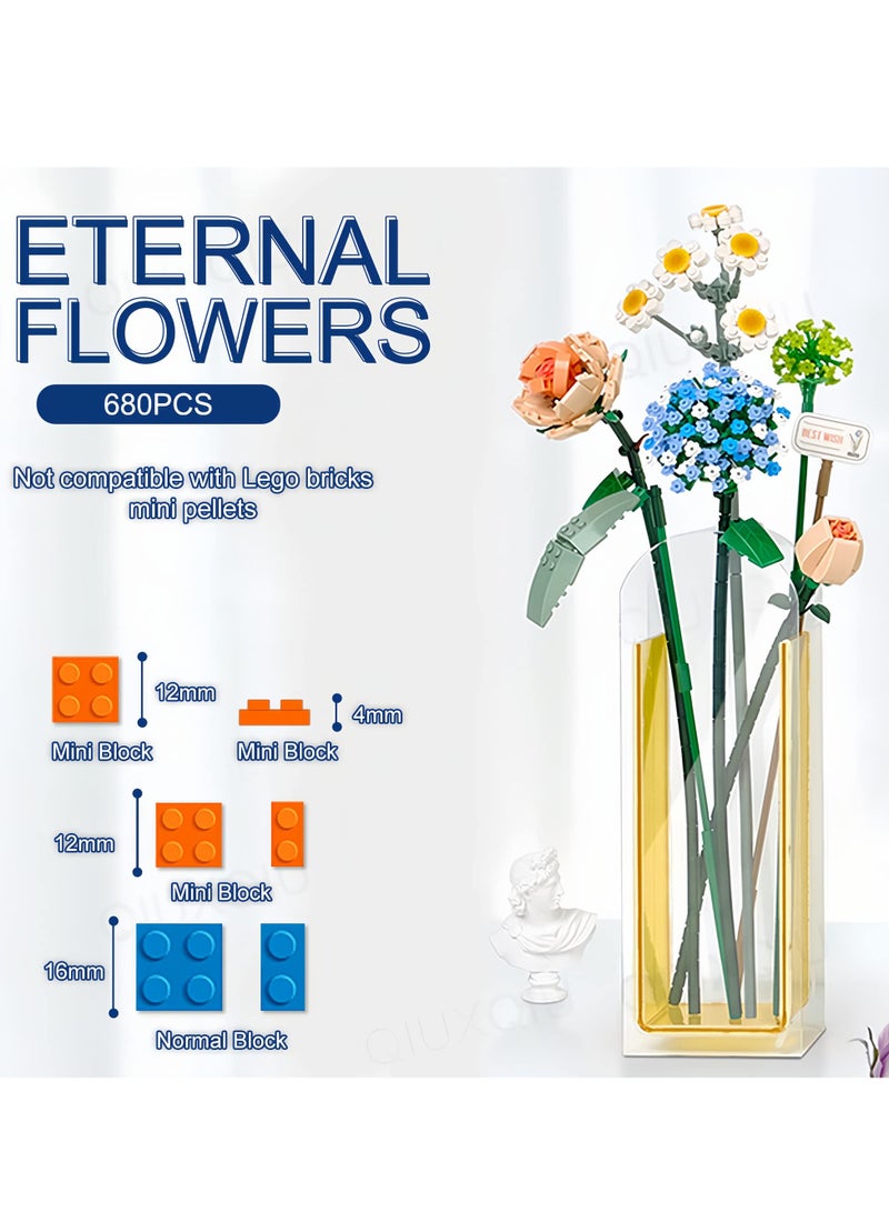 Arabest Mini Bricks Flower Bouquet Building Sets, Artificial Flowers Kit, 680 Pieces Botanical Collection DIY Unique Decoration Home, for Ages 8-12 yrs Old Girl for Gifts - Image 2