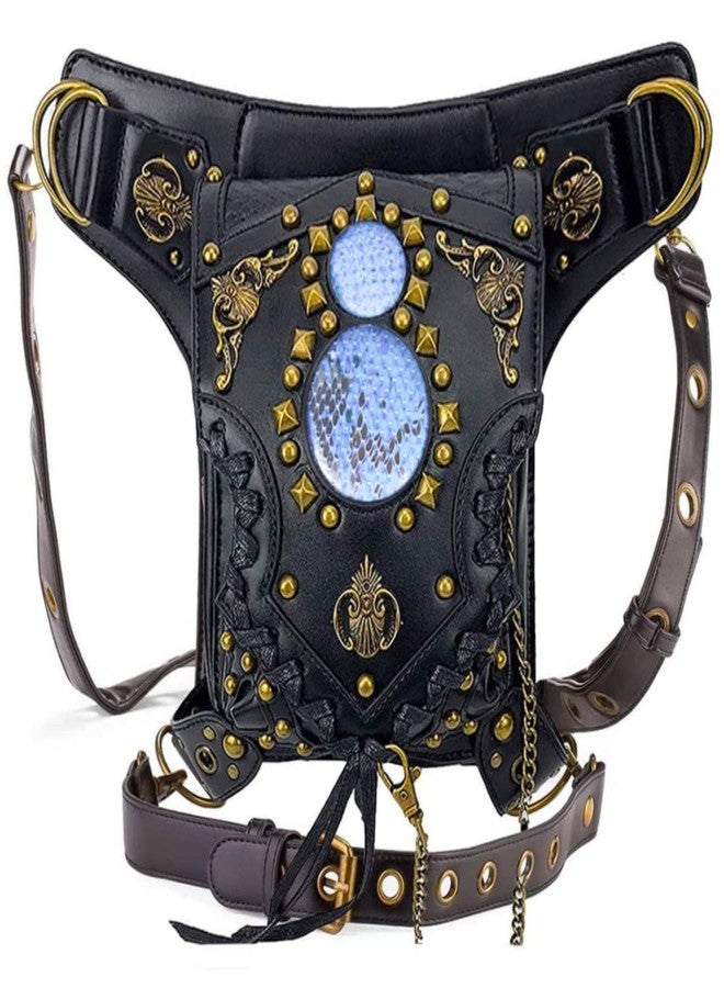 Valentoria Steampunk Waist Bag Fanny Pack Fashion Gothic Leather Shoulder Crossbody Messenger Bags Thigh Leg Hip Holster Purse Travel Pouch Hiking Sport Chain Bags for Women Men (punkwbag C) - Image 1