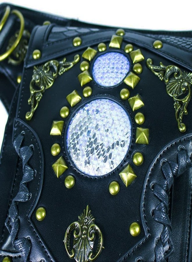 Valentoria Steampunk Waist Bag Fanny Pack Fashion Gothic Leather Shoulder Crossbody Messenger Bags Thigh Leg Hip Holster Purse Travel Pouch Hiking Sport Chain Bags for Women Men (punkwbag C) - Image 2