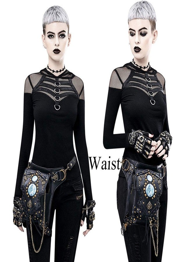 Valentoria Steampunk Waist Bag Fanny Pack Fashion Gothic Leather Shoulder Crossbody Messenger Bags Thigh Leg Hip Holster Purse Travel Pouch Hiking Sport Chain Bags for Women Men (punkwbag C) - Image 3