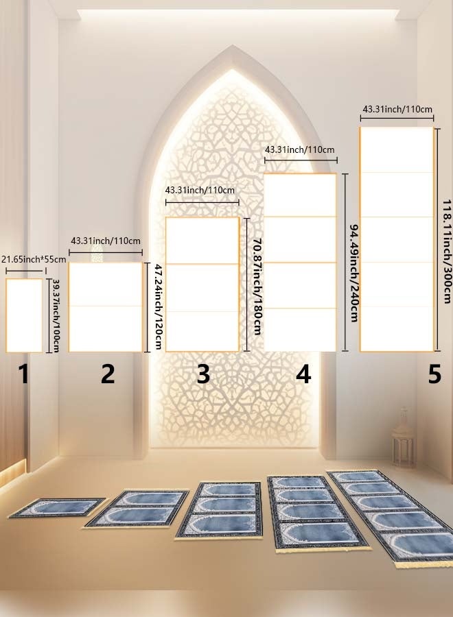 سجادة صلاة متعددة الأشخاص مع قاع مضاد للانزلاق، مقاسات 55*100 سم، 110*120 سم، 110*180 سم، 110*240 سم، 110*300 سم - Image 3