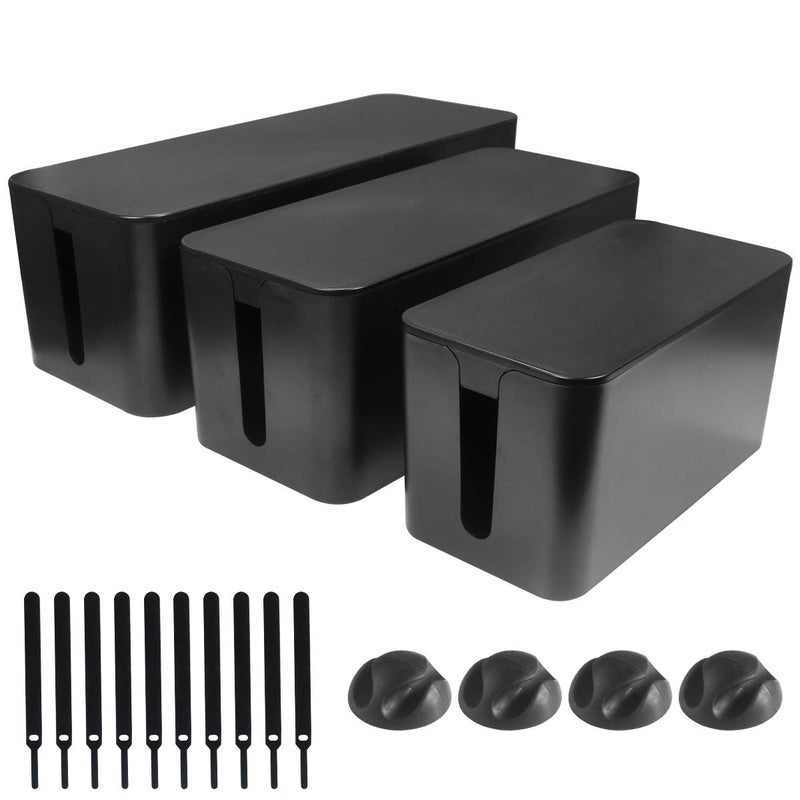 DUNCHATY 3 Pack Cable Organizer Box with Large Medium Small Cord Hider Box Safe ABS Material for Cover and Hide TV Wires Computer Router USB Hub and Under Desk Power StripCords