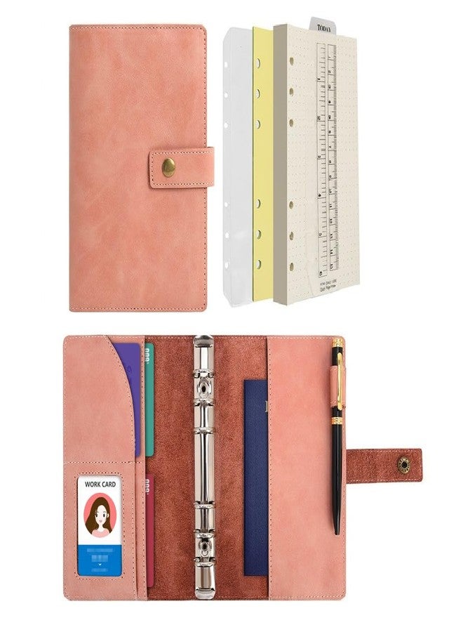 Wonderpool Leather Diary Refillable Notebook Spiral Journal Binder Portfolio - Dot Grid Paper & Inner Pockets for Travel Work and Personal Organizer (Pink, A5) - Image 1