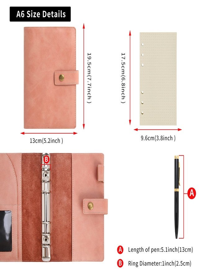Wonderpool Leather Diary Refillable Notebook Spiral Journal Binder Portfolio - Dot Grid Paper & Inner Pockets for Travel Work and Personal Organizer (Pink, A5) - Image 3