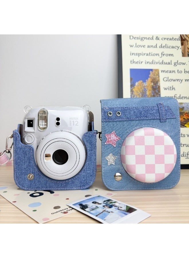 Fujifilm Instax Mini 12/11/40 Instant Camera Protective Case, Adorable Portable Camera Bag with Photo Pocket and Adjustable Shoulder Strap (Denim Edition) - Image 1