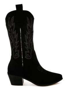 London Rag Embroidery Detail Cowboy Boots in black  - Image 1