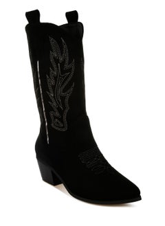 London Rag Embroidery Detail Cowboy Boots in black  - Image 2