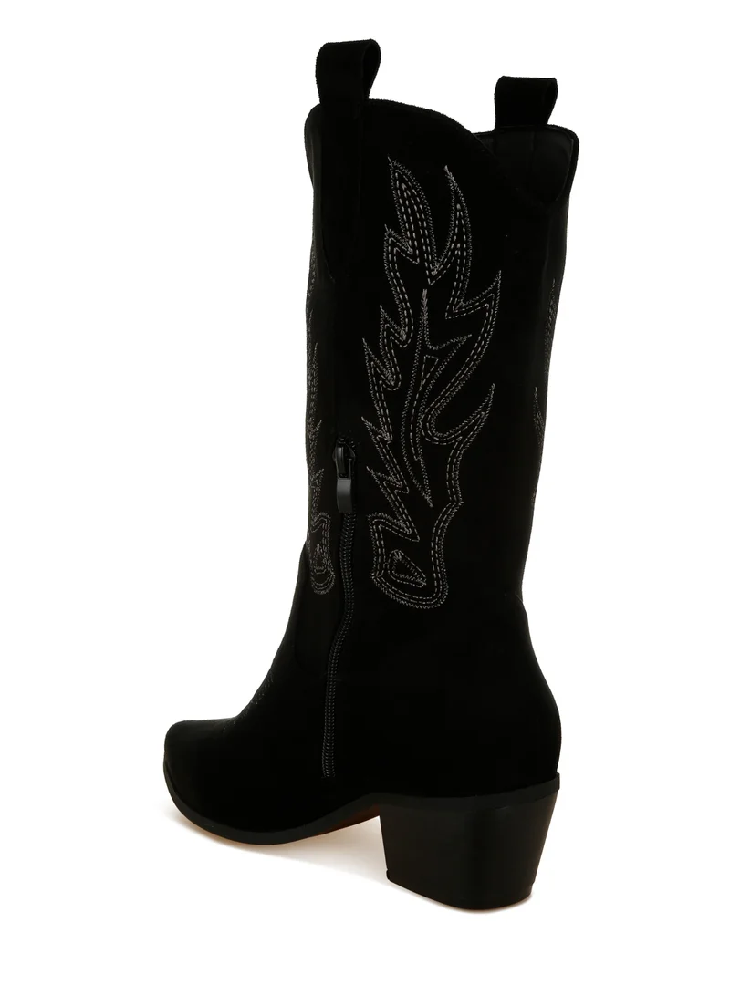 London Rag Embroidery Detail Cowboy Boots in black