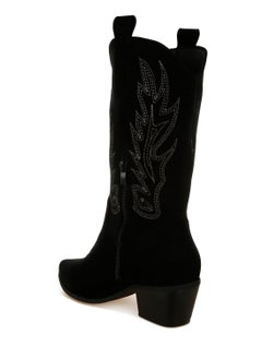 London Rag Embroidery Detail Cowboy Boots in black  - Image 3