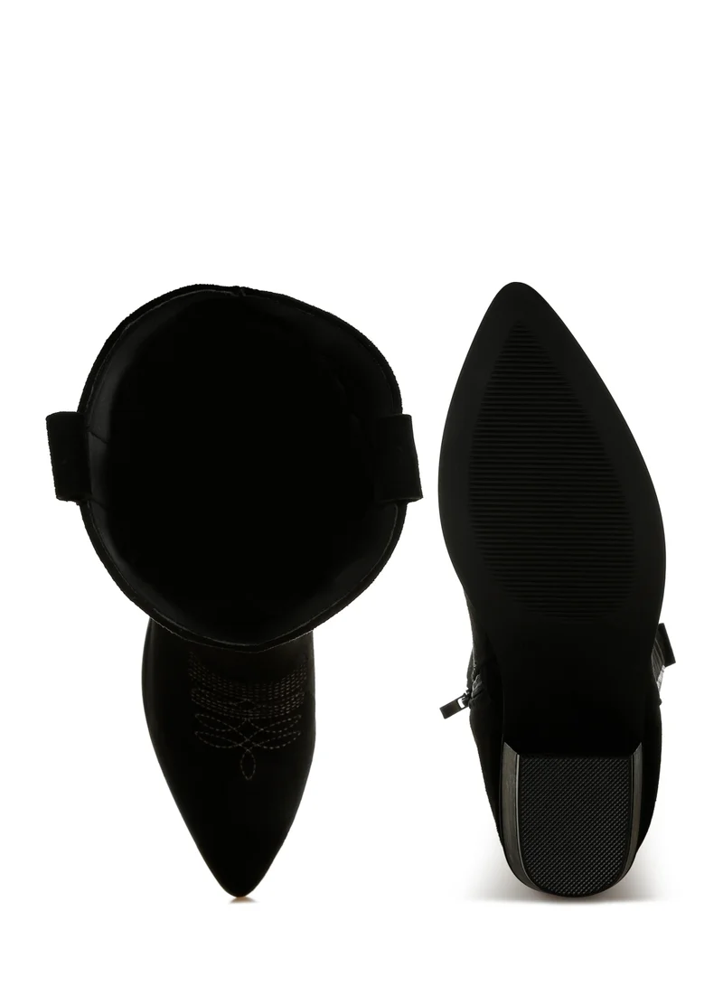 London Rag Embroidery Detail Cowboy Boots in black