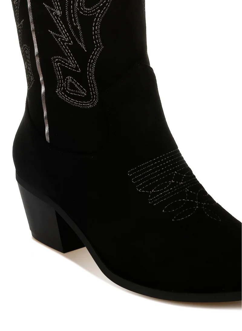 London Rag Embroidery Detail Cowboy Boots in black