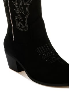 London Rag Embroidery Detail Cowboy Boots in black  - Image 5