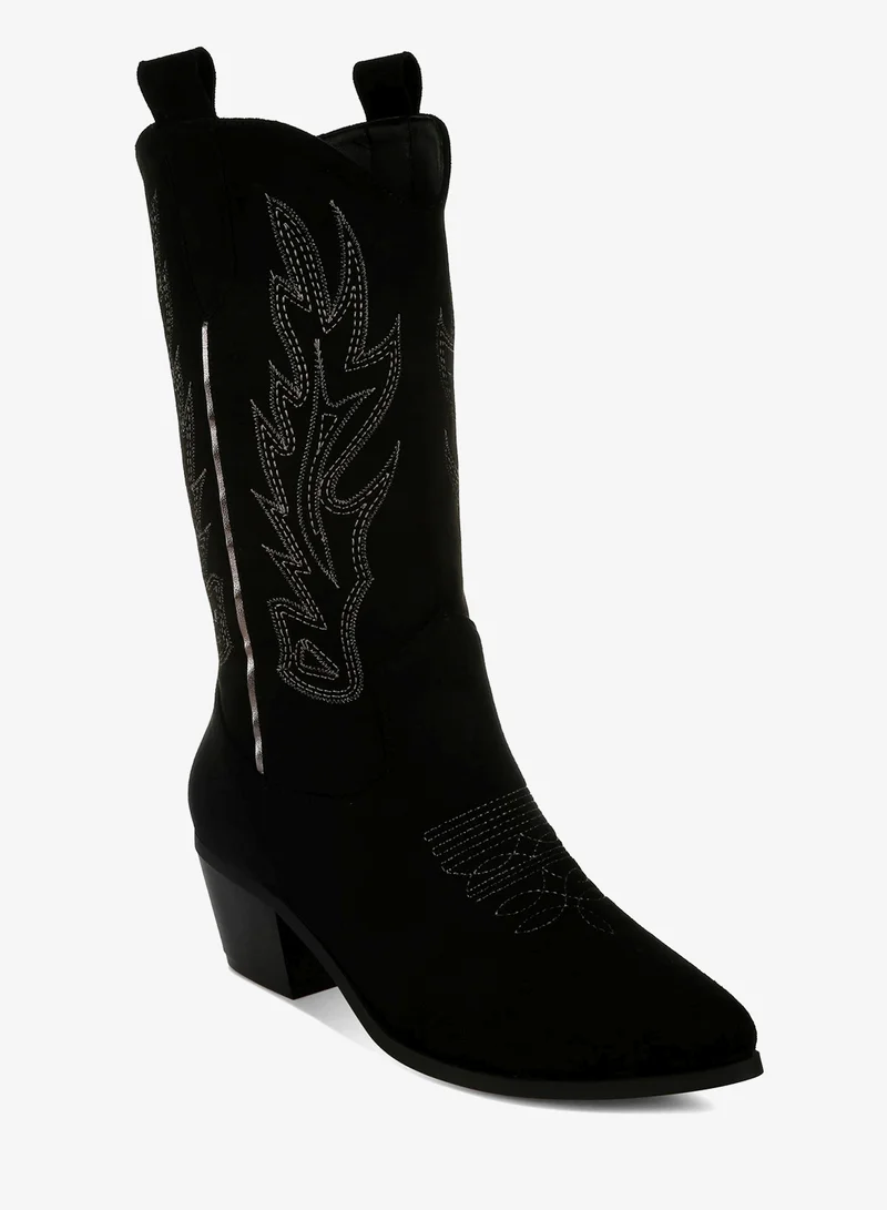 London Rag Embroidery Detail Cowboy Boots in black