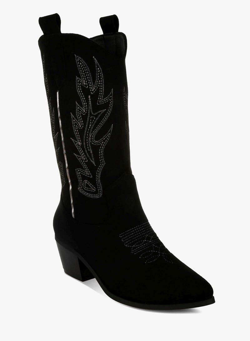 London Rag Embroidery Detail Cowboy Boots in black - Image 2
