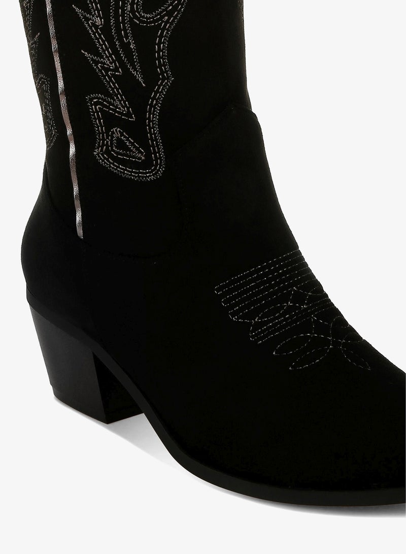 London Rag Embroidery Detail Cowboy Boots in black - Image 5