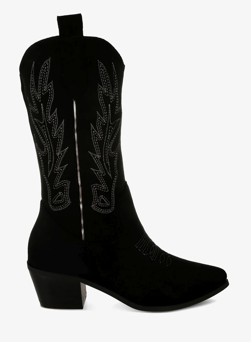 Embroidery Detail Cowboy Boots in black