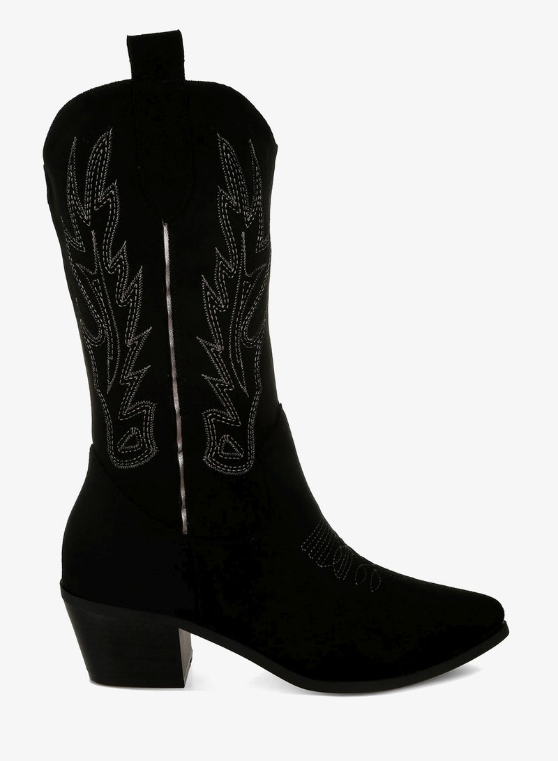 London Rag Embroidery Detail Cowboy Boots in black - Image 1