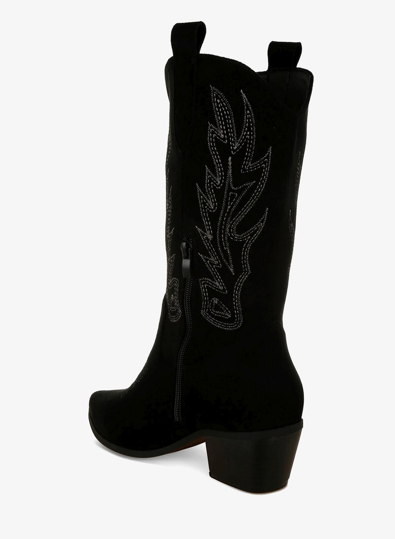 London Rag Embroidery Detail Cowboy Boots in black - Image 3