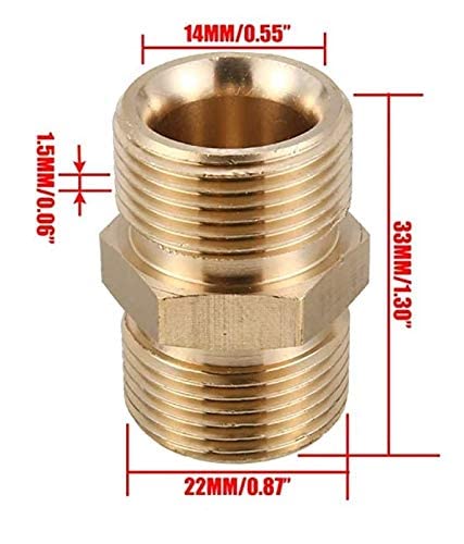 Aimex M22 Male Brass Connector for Extension of Washer Hose Pipe, Car Washer Pipe Connector (3) - Image 2