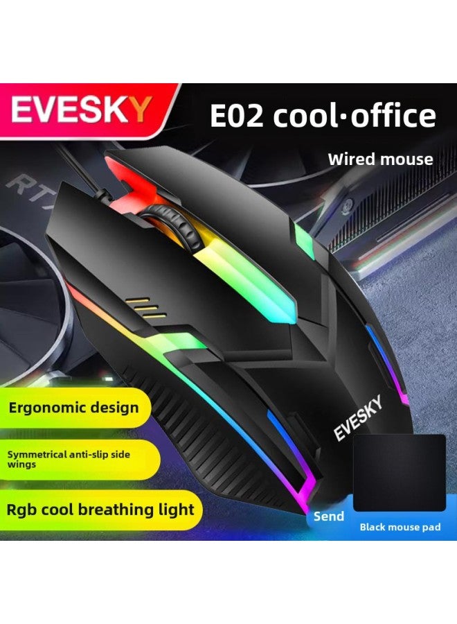 ماوس سلكي USB كتم الصوت صامت للمنزل والمكتب والكمبيوتر المحمول Cf E-sports Game Lol Male Interface- اللون: أسود الإصدار القياسي + لوحة الماوس - الواجهة: التكوين القياسي الرسمي - Image 1