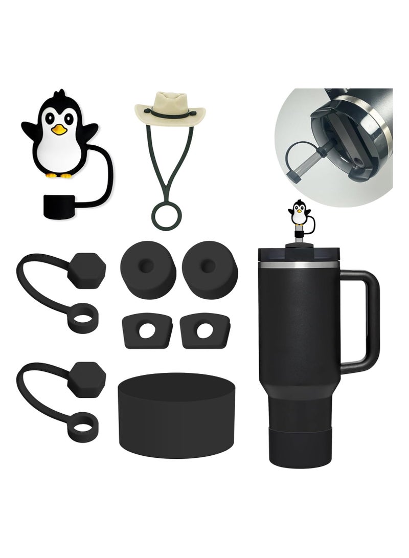 Mmmon Cup Accessories Set including 6 PcsSilicone Spill Proof Stopper, 2 Pcs Straw CoverCap for 9-10 mm Straws, 1 Pcs black SiliconeBoot for Cup 40oz,30ozTumbler (black) - Image 1