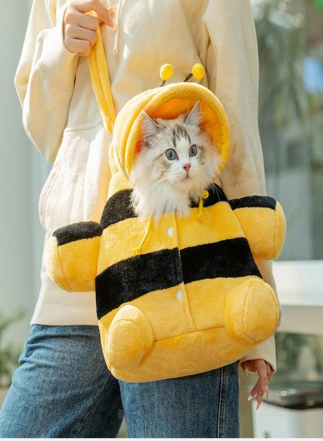 Layheld Cat Puppy Costume Winter Warm Outing Backpack Cute Bear Bee Design Anti-Escape Bag for Kitten Cat Small Dog (bee,Small) - Image 1