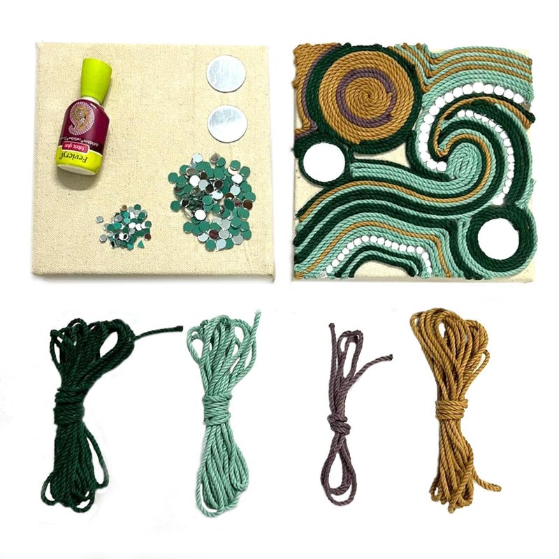 The brown Box-DIY Texture Art Kit for Kids & Adults | String Thread Art kit | 7x7 Inch Canvas Board with Macramé Cords, Mirrors, Fabric Glue & Design Template | Modern Rope Art for Home Decor | Gift for Girls & Teens - Image 5