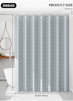 DUNISO PEVA Shower Curtain Non Perforated  Waterproof, Anti Mold Curtain For Bathroom With Hooks 180CM*180CM ,Grey Grid Printed  - Image 4