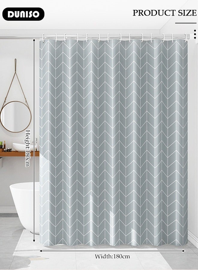 DUNISO PEVA Shower Curtain Non Perforated  Waterproof, Anti Mold Curtain For Bathroom With Hooks 180CM*180CM ,Grey Grid Printed - Image 4