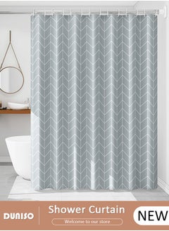 DUNISO PEVA Shower Curtain Non Perforated  Waterproof, Anti Mold Curtain For Bathroom With Hooks 180CM*180CM ,Grey Grid Printed  - Image 1