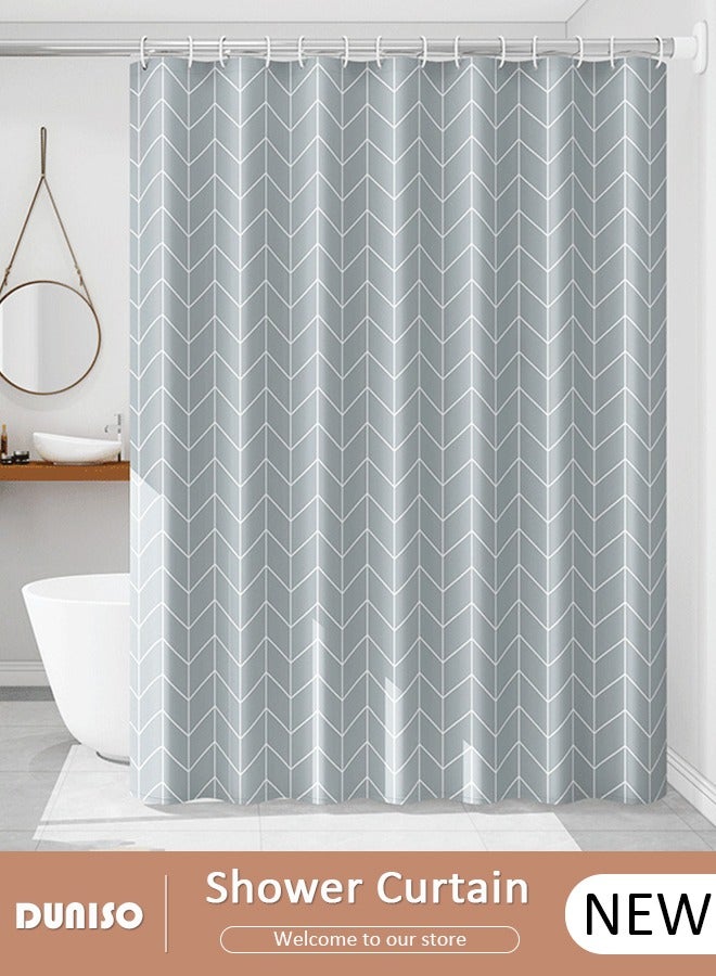 DUNISO PEVA Shower Curtain Non Perforated  Waterproof, Anti Mold Curtain For Bathroom With Hooks 180CM*180CM ,Grey Grid Printed - Image 1