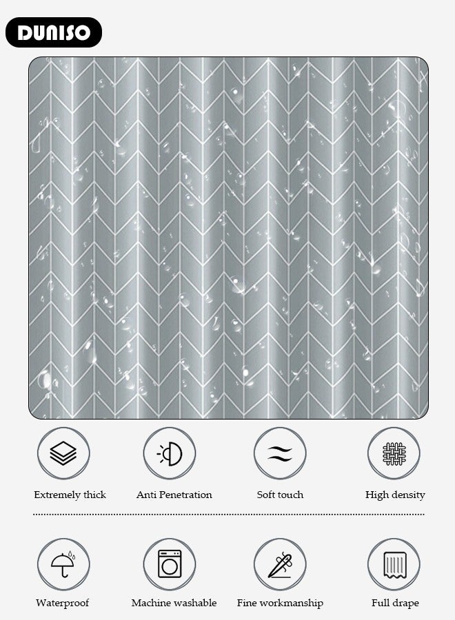 DUNISO PEVA Shower Curtain Non Perforated  Waterproof, Anti Mold Curtain For Bathroom With Hooks 180CM*180CM ,Grey Grid Printed - Image 2