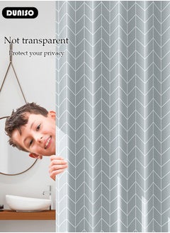 DUNISO PEVA Shower Curtain Non Perforated  Waterproof, Anti Mold Curtain For Bathroom With Hooks 180CM*180CM ,Grey Grid Printed  - Image 3