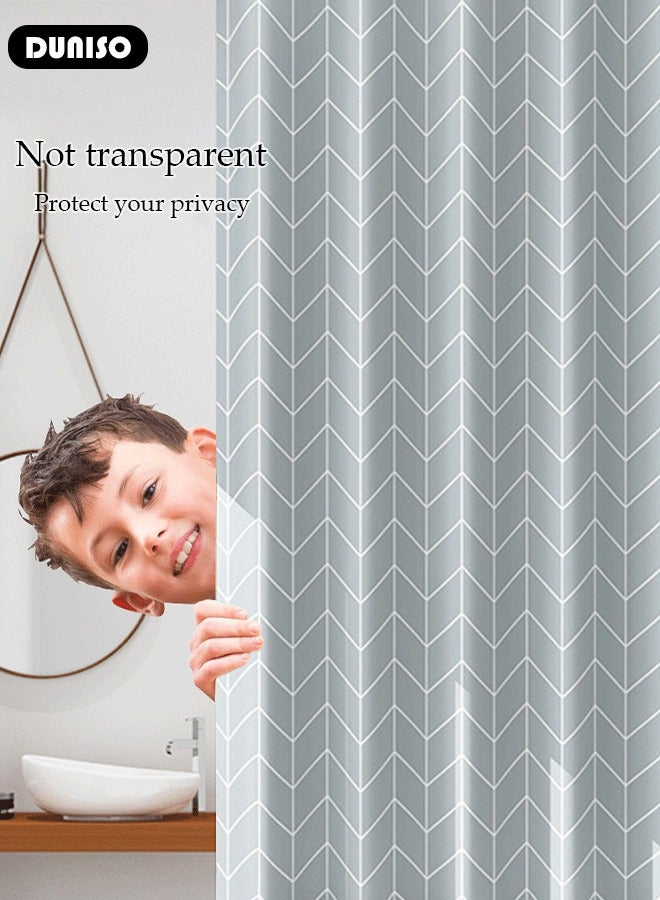 DUNISO PEVA Shower Curtain Non Perforated  Waterproof, Anti Mold Curtain For Bathroom With Hooks 180CM*180CM ,Grey Grid Printed - Image 3