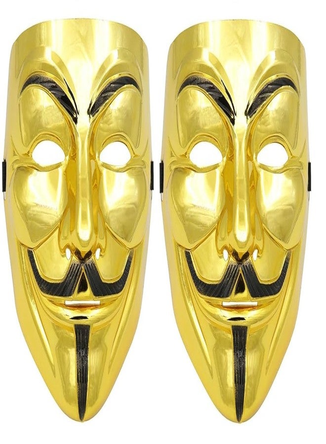 ASBK Multi Color Plastic Cyberpunk Hacker Halloween Christmas and Event Theme party/Cosplay Mask (Pack of 2 GOlden) - Image 1